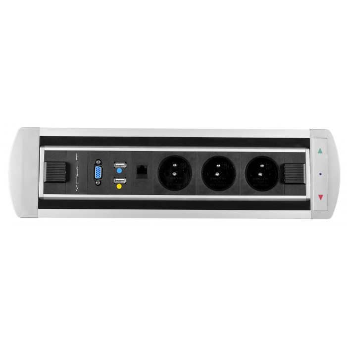 Mediaport obrotowy VAULT, 3 x 230V + 1 x RJ45 + 2 x USB + 1 x Video, elektryczny z fotokomórką 