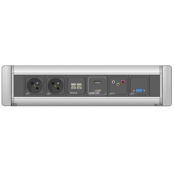 Mediaport obrotowy Turn - 2x 230V + 2x RJ45 + USB + HDMI + RCA + VGA