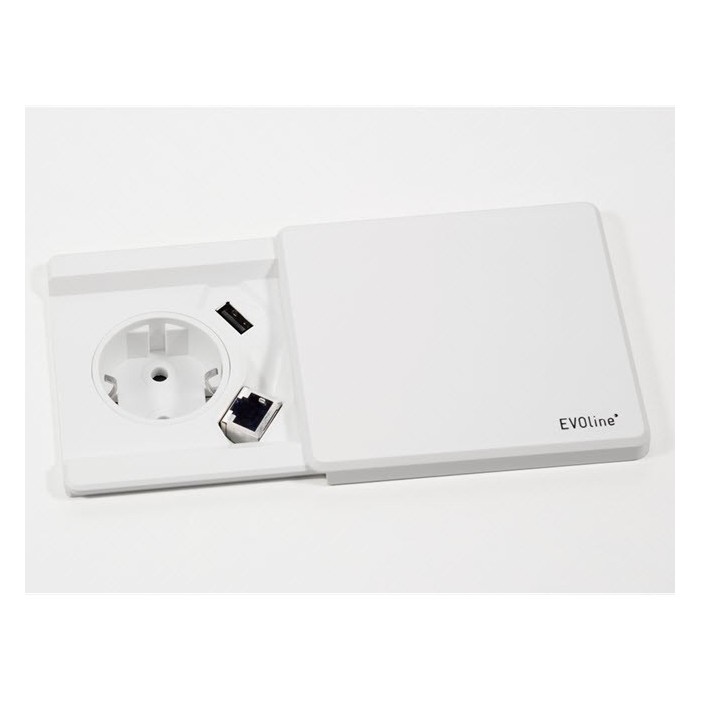 Evoline Square80 White 1 x 230V, 1 x USB charger, 1 x RJ45 CAT6