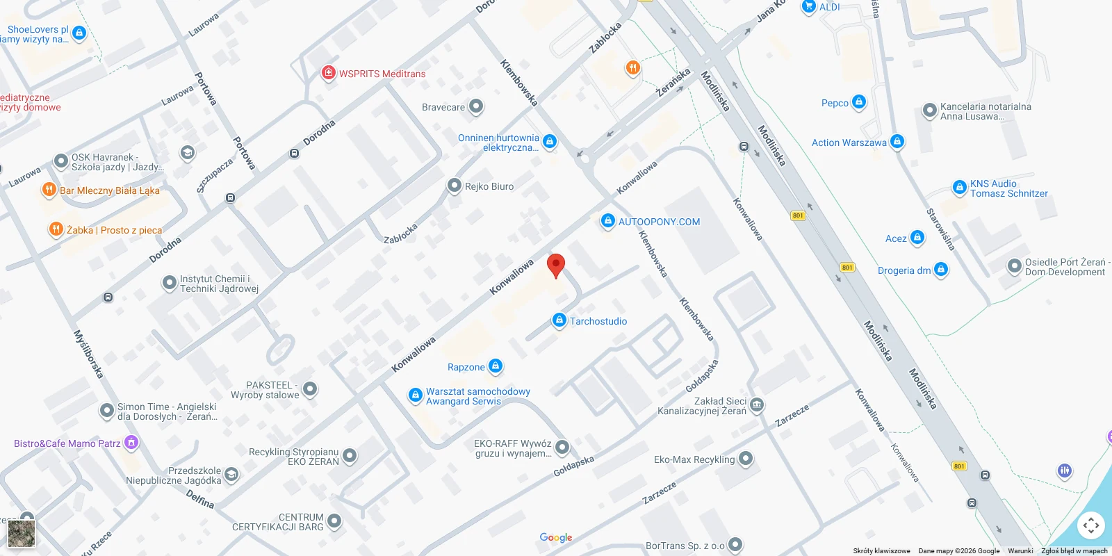 Mapa dojazdu do salonu Mediaporty, ul. Konwaliowa 7 w Warszawie